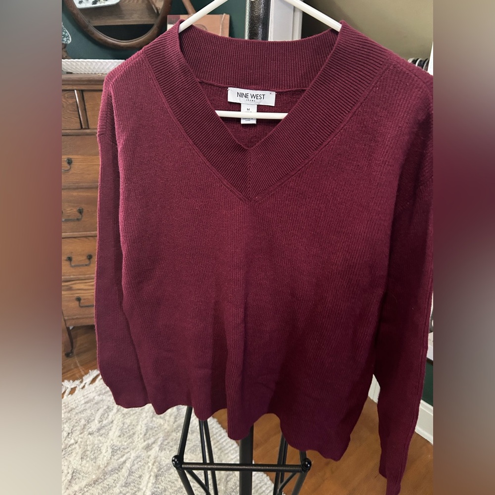 Nine West Deep Red V-Neck Sweater